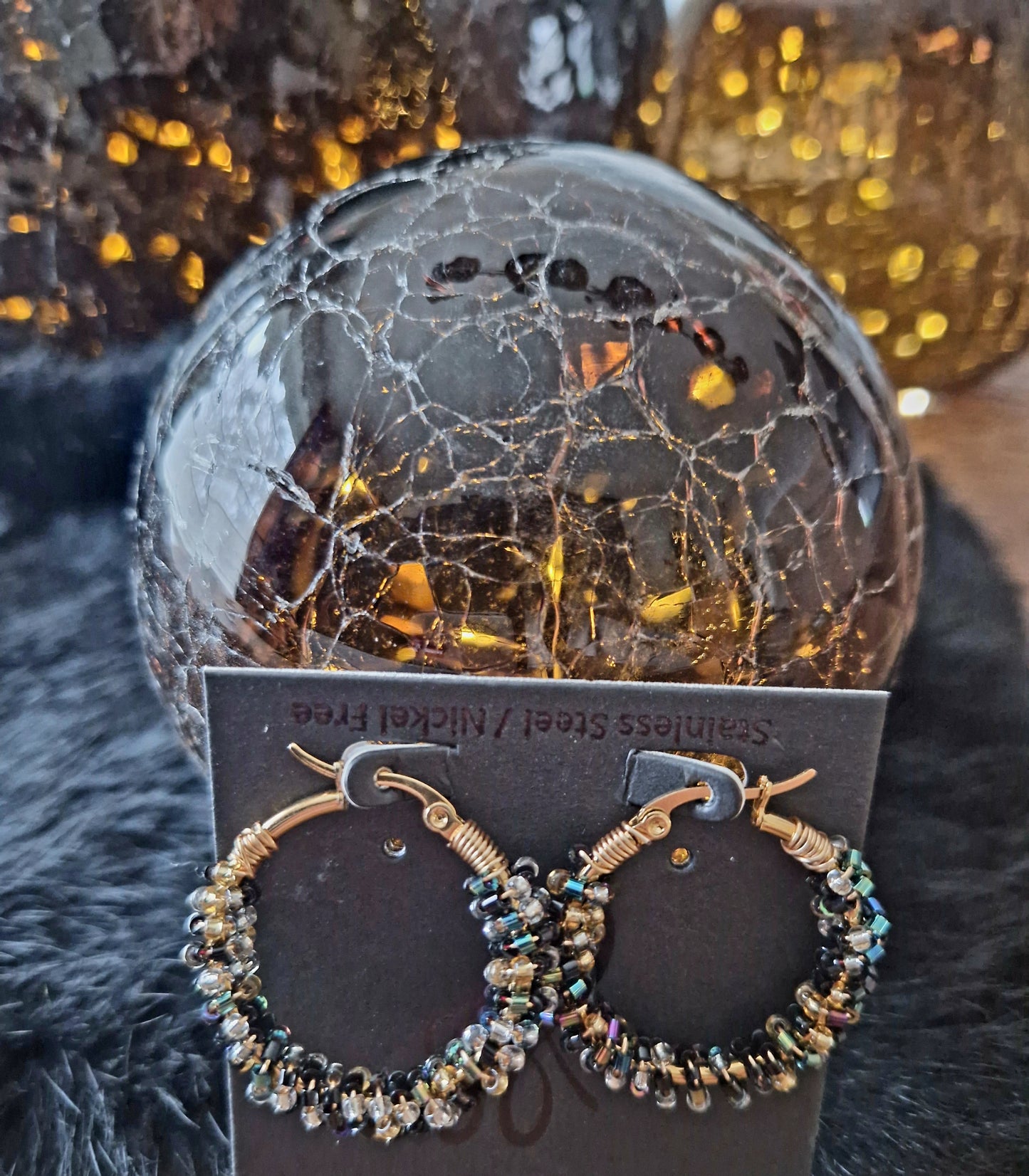 Ronde oorringen " Sparkle of Black"