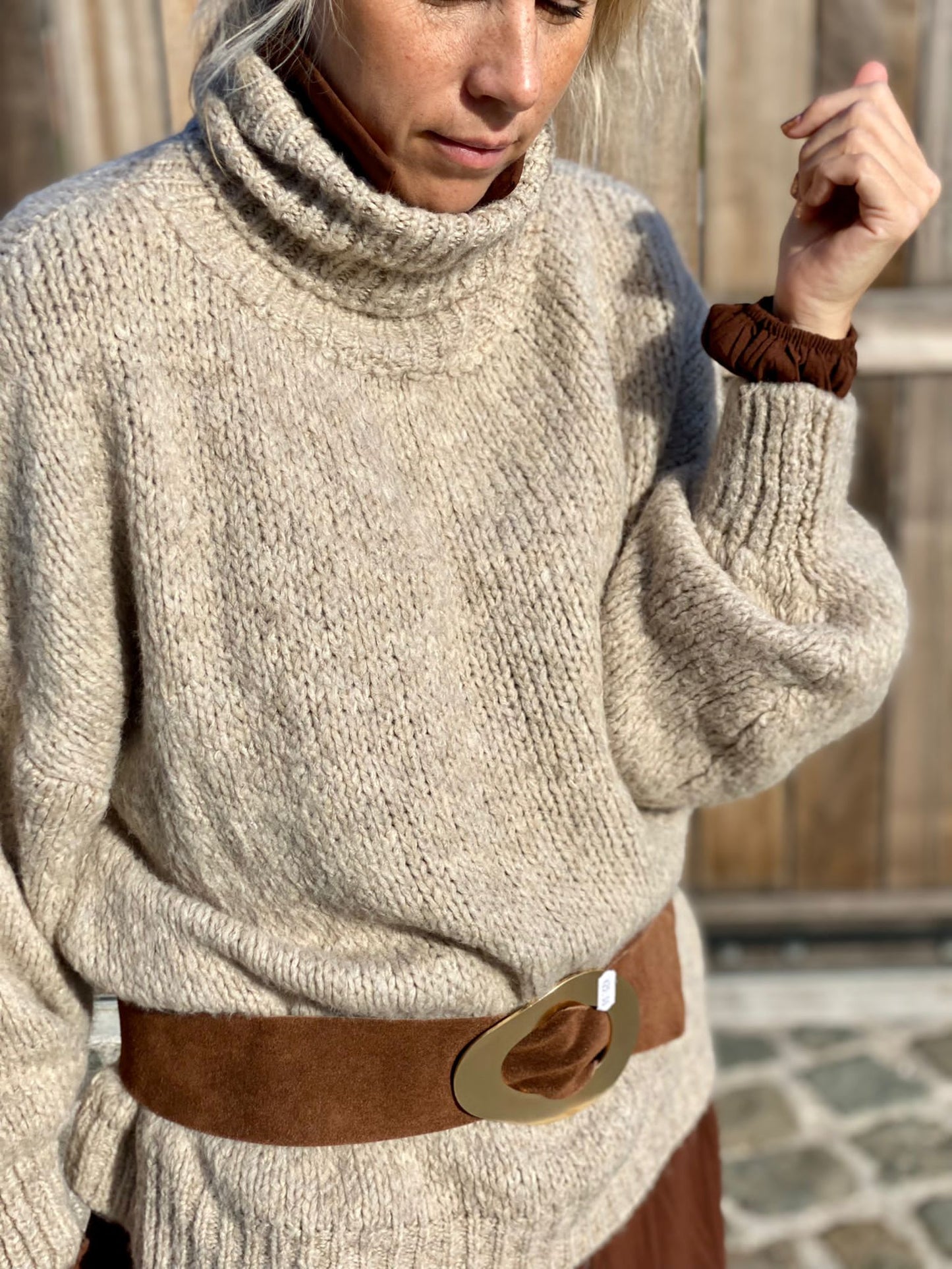Feline Trui Rolkraag Beige
