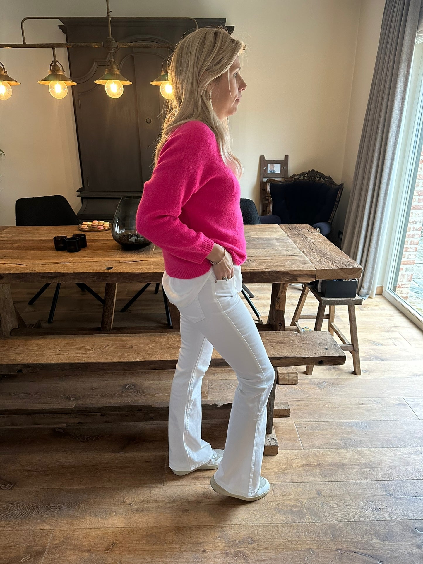Fluo trui Fushia met lange mouwen