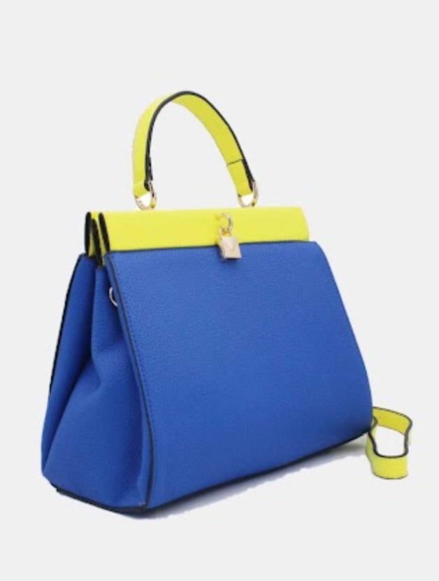 Crocodile effect handtas met afneembare schouderstrap blauwgeel