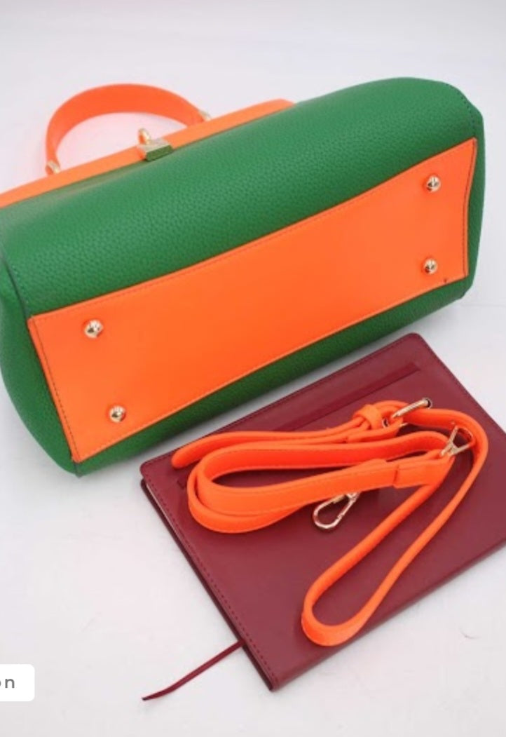 Crocodile effect handtas met afneembare schouderstrap fluooranje-groen