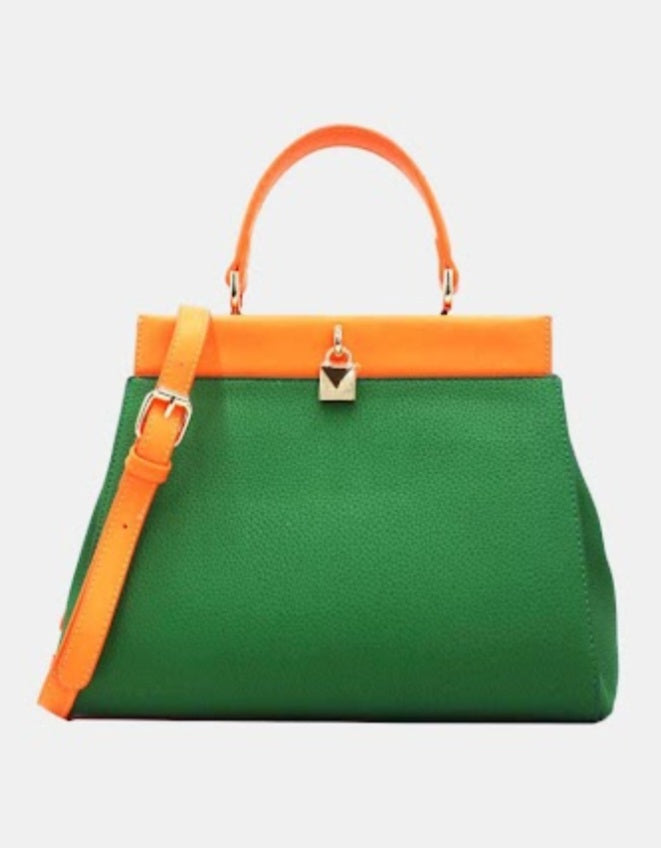 Crocodile effect handtas met afneembare schouderstrap fluooranje-groen