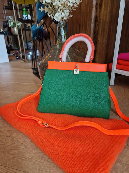 Crocodile effect handtas met afneembare schouderstrap fluooranje-groen