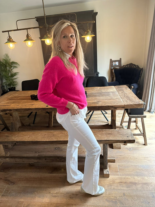Fluo trui Fushia met lange mouwen