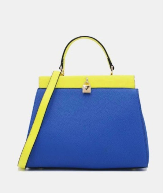 Crocodile effect handtas met afneembare schouderstrap blauwgeel